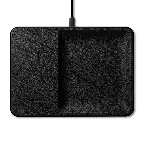 Courant Catch:3 Classics - Italian Leather Wireless Charging Station and Valet Tray (Black) - Qi Certified - Compatible with iPhone 15, 14, 13, 12, 11, X, Galaxy S21, S20, Note, AirPods, AirPods Pro