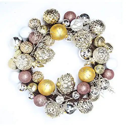 Jusdreen 20 Inches Christmas Wreath Ball Ornaments Shatterproof Balls for Front Door Window Hanging Xmas Decorations Gold