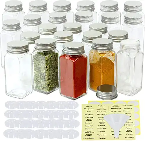 SimpleHouseware Spice Jars 4 Ounce Square Bottles w/labels