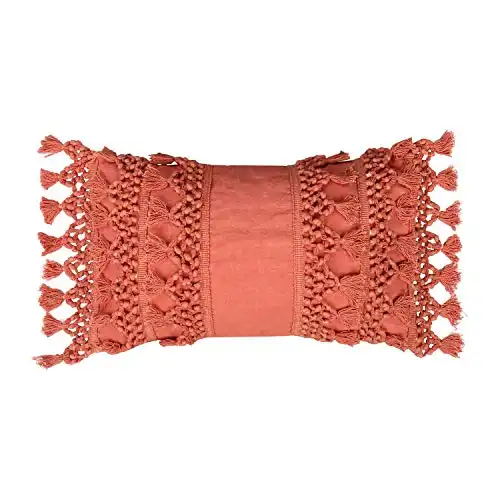 RAJRANG BRINGING RAJASTHAN TO YOU Coral Throw Pillow Cover with Decorative Tassels - 20x12 Inches Lumbar Boho Cushion for Living Room and Sofa Decor