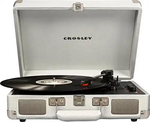 Crosley CR8005D-WS Cruiser Deluxe Vintage 3-Speed Bluetooth Suitcase Vinyl Record Player Turntable, White Sand
