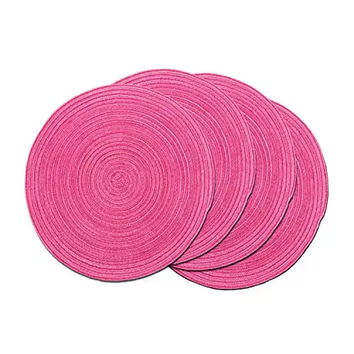 SHACOS Round Placemats Set of 4 Round Table Placemats Braided Cotton Place Mats 15 inch for Kitchen Dining Table Holiday Party (Hot Pink, 4)