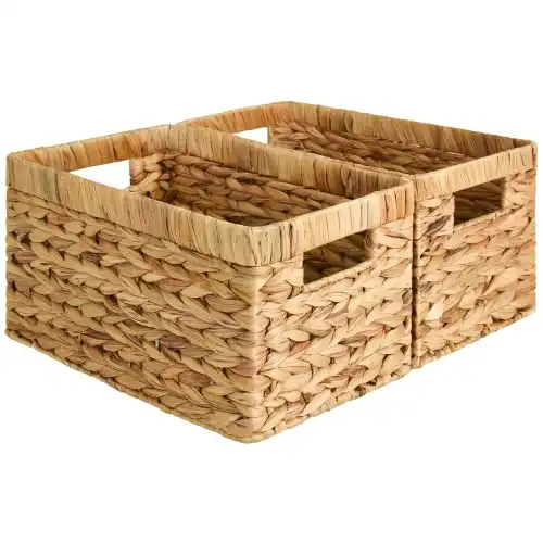 StorageWorks Wicker Basket, Baskets for Organizing, Storage Basket with Built-in Handles, Water Hyacinth Shelves (Medium 2-Pack, Natural Hyacinth)
