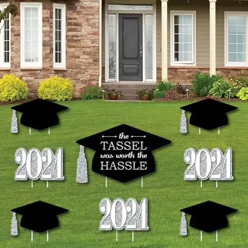 Big Dot of Happiness Silver Class of 2024 Outdoor Decorations - Graduation Yard Signs - Set of 8