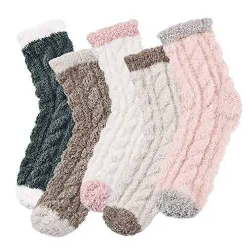 Trifabricy 5 Pair Fuzzy Socks for Women - Fluffy Socks Women, Soft Cozy Socks Slipper Socks for Women, Women Winter Super Warm Fuzzy Sleeping Socks, Morandi Color
