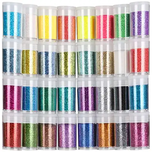 Teenitor Fine Glitter, Glitter for Nails, 32 Jars 8g Each Glitter Set, 32 Assorted Color Arts and Craft Glitter, Eyeshadow Makeup Nail Art Pigment Glitter