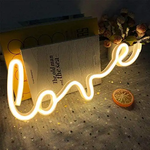 iceagle Love Neon Signs for Wall Decor,USB or Battery Decor Light,Neon Light for Bedroom,LED Neon Decorative Lights for Christmas,Party,Girls Living Room(Warm White)