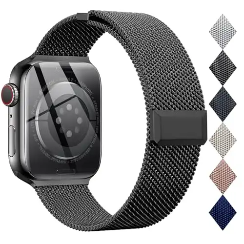 EPULY Compatible with Apple Watch Band 42mm 44mm 45mm 49mm 38mm 40mm 41mm,Stainless Steel Mesh Loop Magnetic Clasp for iWatch Bands Ultra Series 9 8 SE 7 6 5 4 3 2 Women Men - 49mm/45mm/44mm/42mmm Bla...