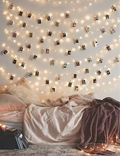 Photo Clip 17Ft - 50 LED Fairy String Lights with 50 Clear Clips for Hanging Pictures, Photo String Lights with Clips - Perfect Dorm Bedroom Wall Decor Wedding Decorations