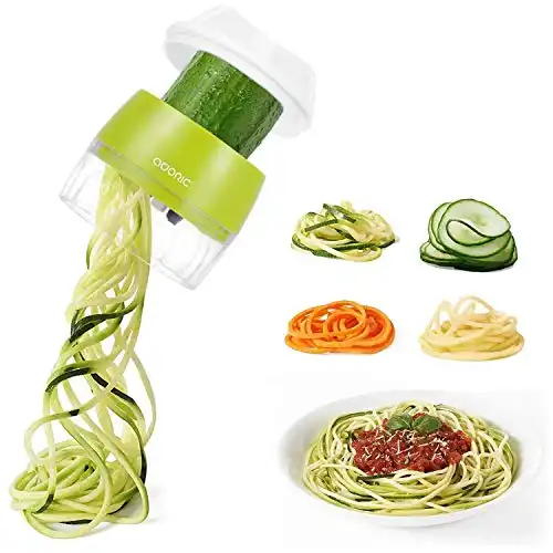 Handheld Spiralizer Vegetable Slicer, Adoric 4 in 1 Heavy Duty Veggie Spiral Cutter - Zoodle Pasta Spaghetti Maker White