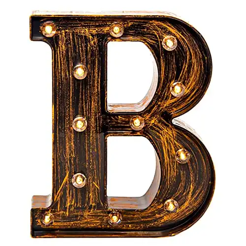 LED Marquee Letter Lights Vintage Style Light Up 26 Alphabet Letter Signs for Wedding Birthday Party Christmas Home Bar Cafe Initials Decor（B）