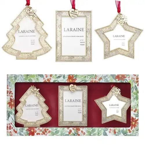 Laraine Christmas Tree Ornaments 3 Pieces – Decorative Hanging 2023 Star Pendant with Small Picture Frame Insert for Baby and Pet Holiday Keepsake Gift (Gold (2023))