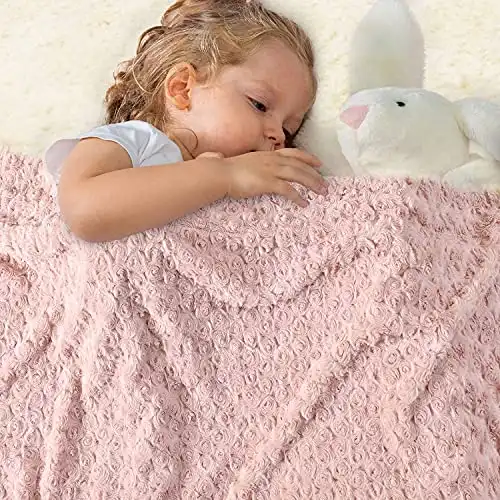 jinchan Throw Blanket Baby Blanket Pale Pink Soft Cozy Fuzzy Dimensional Rose Design Coverlet Nursery Couch Sofa Chair Recliner Bed Decor Winter Girl 30x40 Inch