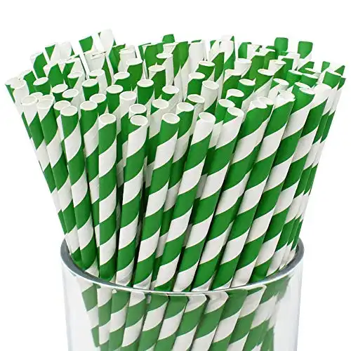 Just Artifacts Premium Disposable Drinking Striped Paper Straws (100pcs, Forest Green)