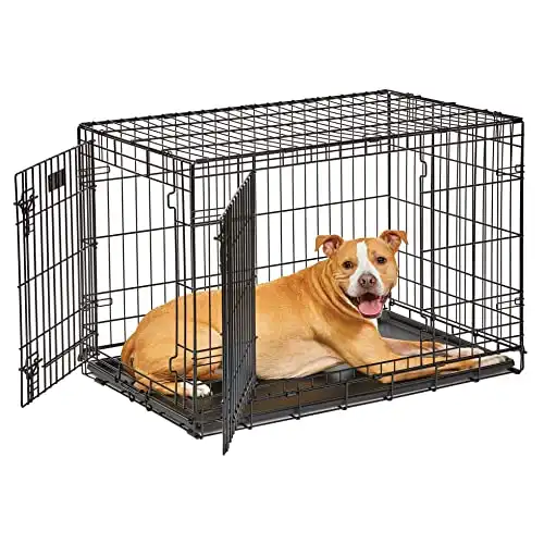 MidWest Homes for Pets Dog Crate Life Stages 36' Double Door Folding Metal Dog Crate | Divider Panel, Floor Protecting Feet, Leak-Proof Dog Pan | 35.63 in x 24.45 in x 21.93 in ,Intermediate Dog ...