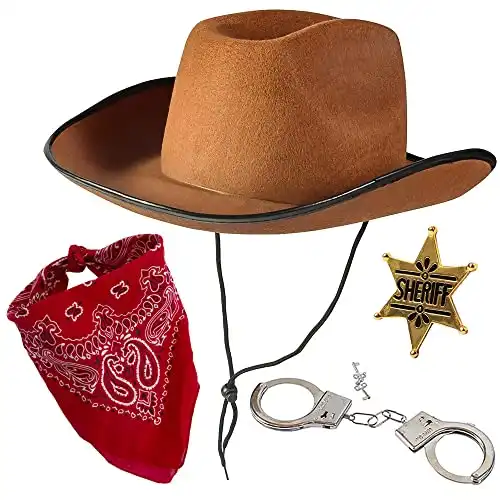 Funny Party Hats Sheriff Costume for Kids - 4 pc Costume Accessories Set- Western Accessories for Children