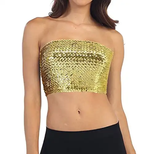 Naimo Women's Sparkly Bling Sequin Tube Top Sexy Stretchy Crop Top Party Costume Clubwear Camisoles (Gold)
