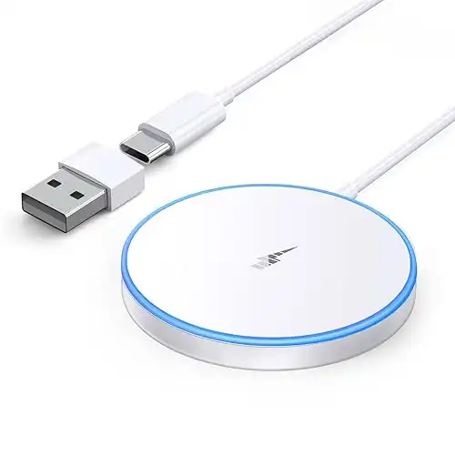 Magnetic Wireless Apple Mag-Safe Charger for iPhone 15/14/13/12 Series, AirPods 3/2/Pro - LED Magnet Pad With Dual Charging Ports