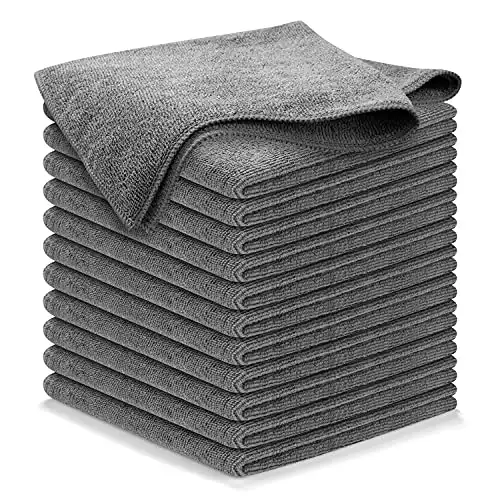 USANOOKS Microfiber Cleaning Cloth Grey - 12 Packs 12.6"x12.6" - High Performance - 1200 Washes, Ultra Absorbent Towels Weave Grime & Liquid for Streak-Free Mirror Shine - Car Washing Cl...