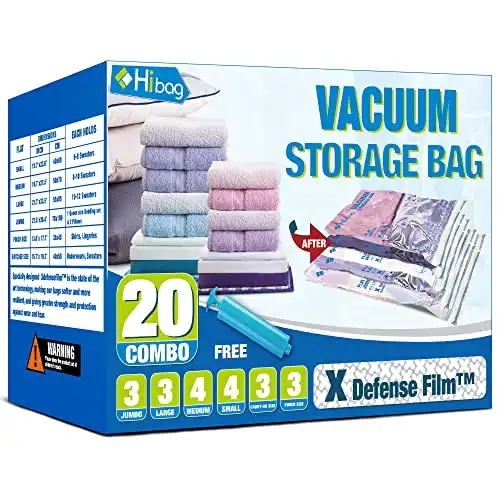 HIBAG Vacuum Storage Bags, Space Saver Vacuum Seal Storage Bags 20-Pack Sealer Bags for Clothes, Clothing, Bedding, Comforter, Blanket (20C)