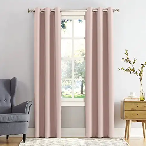 Sun Zero Easton Energy Saving Blackout Grommet Curtain Panel, 40" x 84", Blush Pink
