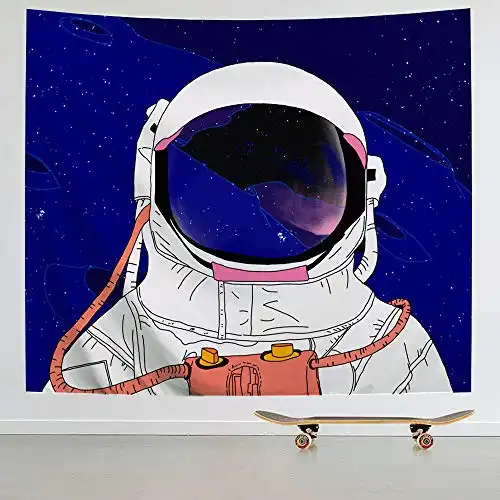 IcosaMro Astronaut Men Tapestry Wall Hanging, Cool Man in Outer Space Galaxy Wall Decor, [51x60][Hemmed Edges] Large Hippie Man Wall Art for Bedroom Living Room College Dorm, Blue