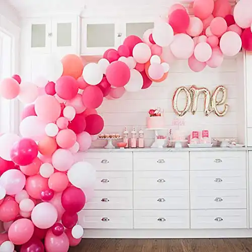 Pink Balloons 120 Pack Latex Balloons 10 Inch - Baby Pink Balloons Round Balloon Macaron 6 Colors for Baby Shower Girl Party Decoration Birthday Wedding