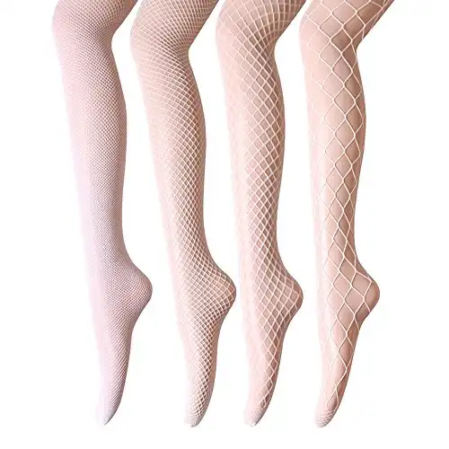 Women's Fishnet Stockings Tights - 4 Pairs Sexy Fishnets Pantyhose for Party,Height: 5'0" - 5'8" / Weight: 100-180lbs,White, Argyle Net, 4 Pairs