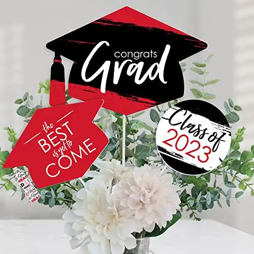 Big Dot of Happiness Red 2023 Graduation Party Centerpiece Sticks - Table Toppers - Set of 15