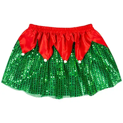 Gone For a Run Holiday Running Costume Skirt | Sequined Elf Tutu Green/Red