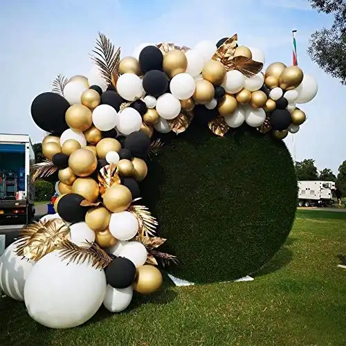 Black and Gold Balloon Arch Wreath Kit - Macaron Black Balloons Metallic Gold Balloons White Balloons 132Pcs Suitable for Graduation, Retirement, Birthday Party