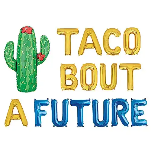 Geloar Taco Bout A Future Decorations, Taco Bout A Future Balloons Cactus Fiesta Mexican Themed Banner for Graduation Bachelorette Bridal Shower Wedding Party Decorations (Blue)