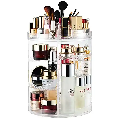 AMEITECH Makeup Organizer, 360 Degree Rotating Adjustable Cosmetic Storage Display Case with 8 Layers Large Capacity, Fits Jewelry, Makeup Brushes, Lipsticks and More, Clear