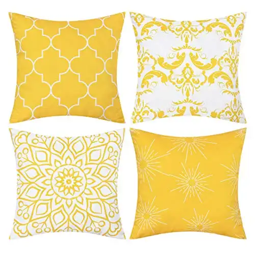 Fascidorm Set of 4 Throw Pillow Covers Modern Decorative Throw Pillow Case Morocco Pattern Pillow Covers Cushion Case for Room Bedroom Room Sofa Chair Car, Yellow, 18 x 18 Inch