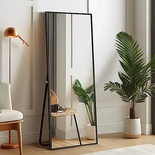 self Full Length Floor Mirror 43"x16" Large Rectangle Wall Mirror Hanging or Leaning Against Wall for Bedroom, Dressing and Wall-Mounted Thin Frame Mirror - Black, 43" x 16" (USAM0...