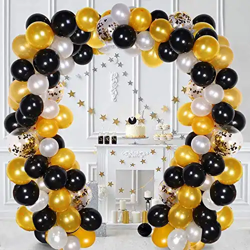 Balloon Garland Kit White & Black & Gold 110 Pcs Latex Balloons Arch Garland Pack for Bridal Shower Birthday Party Anniversary Graduation Centerpiece Backdrop Decorations