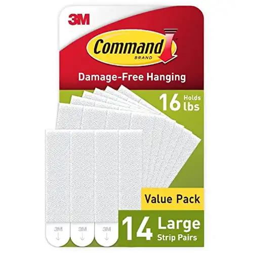 Command Large Picture Hanging Strips, White, Holds Up to 16 Lbs, 14-Pairs, Easy to Open Packaging