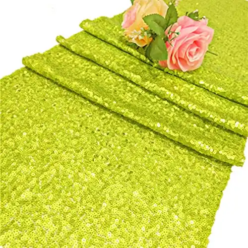 ShinyBeauty Sequin Table Runner, 12 by 72-Inch-Lime Green Pack of 1,Shimmer Table Runner, Bling Table Runner, Wedding Table Runner, Custom Table Runner