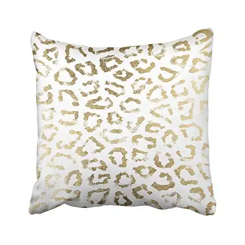 SPXUBZ Simple Modern White Chic Faux Gold Cheetah Print Cotton Throw Pillow Cover Home Decor Nice Gift Indoor Pillowcase Standar Size (Two Sides)