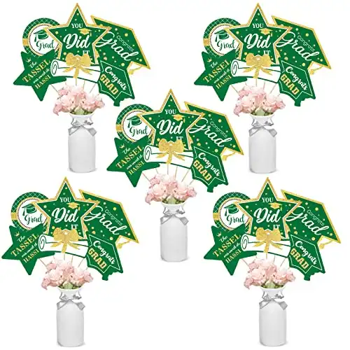 Green and Gold Graduation Decorations Set of 24 Class of 2023 Table Decor Congrats Grad Party Centerpiece Sticks Table Toppers Graduation Party Supplies