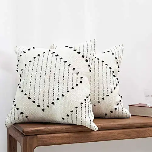 blue page Boho Throw Pillow Covers, Black and Cream White, Set of 2 Modern Farmhouse Accent Home Decor, Neutral Woven Decorative Pillow Covers for Couch/Bed