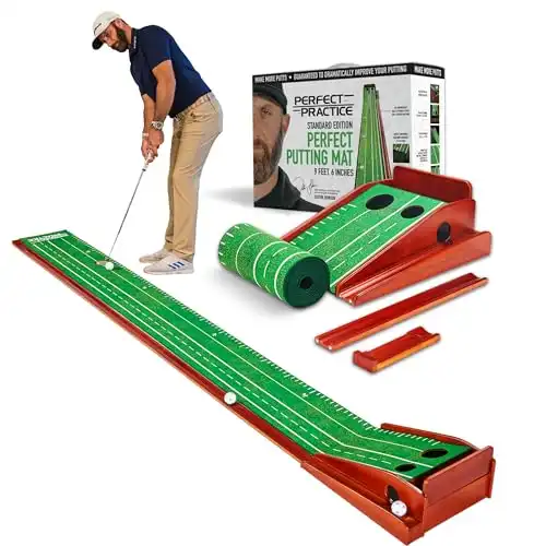 PERFECT PRACTICE Putting Mat - Indoor Golf Putting Green with 1/2 Hole Training for Mini Games & Practicing at Home or in The Office - Gifts for Golfers - Golf Accessories for Men