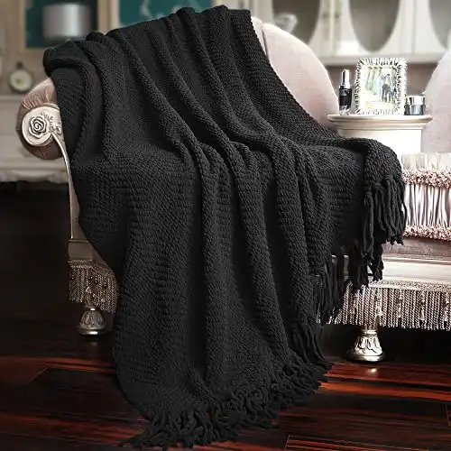 Home Soft Things Black Throw Blanket Knitted Tweed Throw 50'' x 60'', Raven, Super Soft Cozy Warm Comfortable Breathable Throw for Living Room Chair Couch Bed Sofa Bedroom Home Dé...