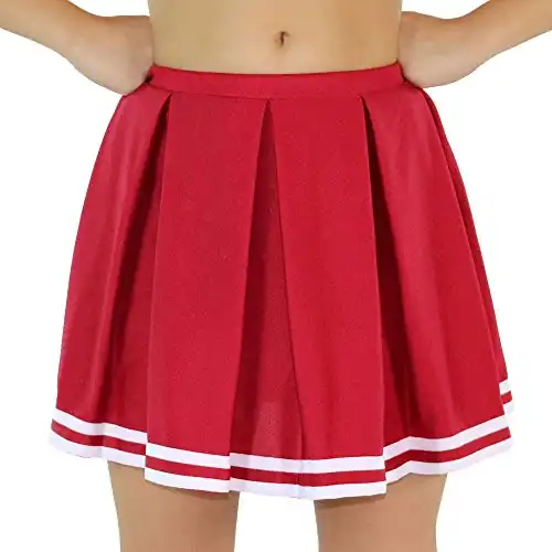Danzcue Womens Knit Pleat Cheerlearding Uniform Skirt, Scarlet-White, X-Small