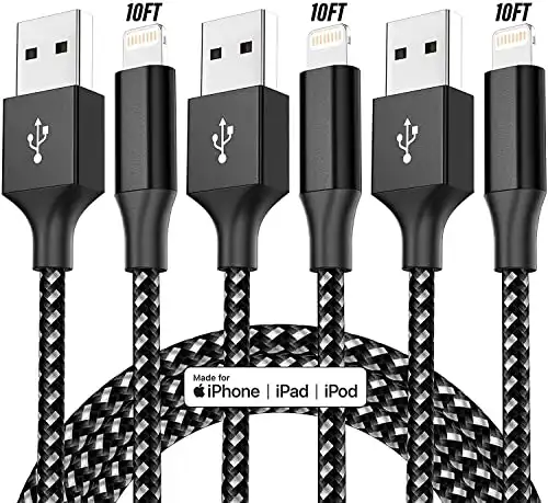 Bkayp [Apple MFi Certified] 3Pack 10FT Nylon Braided Lightning Cable Fast Charging Cord Compatible with iPhone 13 12 11 Pro Max XR XS X 8 7 6 Plus SE and More