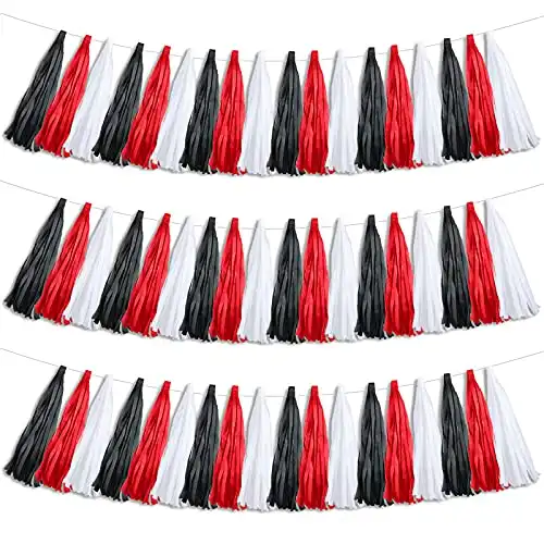 30 Piece Independence Day Paper Tassel Garland Paper Banner DIY Hanging Paper Decoration Party Garland for Theme Party Wedding Birthday Bridal/Baby Shower Anniversary (Black, Red, White)