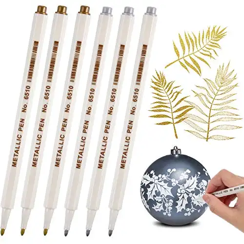 Metallic Marker Pens, Gold and Silver Metallic Permanent Markers Suitable for Cards Writing Signature Lettering Metallic Painting Pens (6)