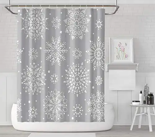 ASOCO Shower Curtain Set with 12 Hooks Beautiful with Snowflake Circle Winter Christmas New Year Winter MotifsPolyester Fabric Waterproof Bath Curtain 72X78 Inches Decortive Bathroom