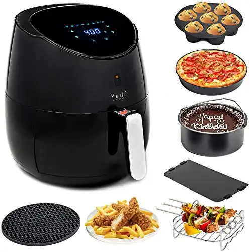 Yedi Total Package Air Fryer XL, 5.8 Quart, Deluxe Accessory Kit, Recipes, Black