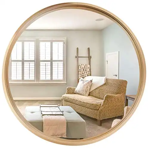 Grander Images Round Hanging Mirrors Wall Decor - Vanity Mounted Wall Mirror with Metal Frame for Circle Accent Room (24" x 24", Medium Gold Mirror)